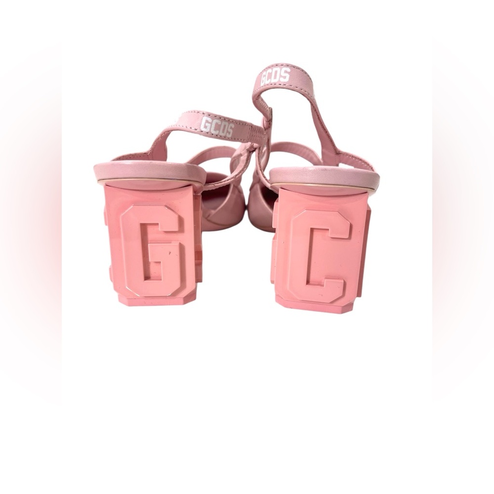 NEW GCDS Leather Lilit Slingback Pink Logo Pumps Block Heels Coquette Feminine - Picture 14 of 15